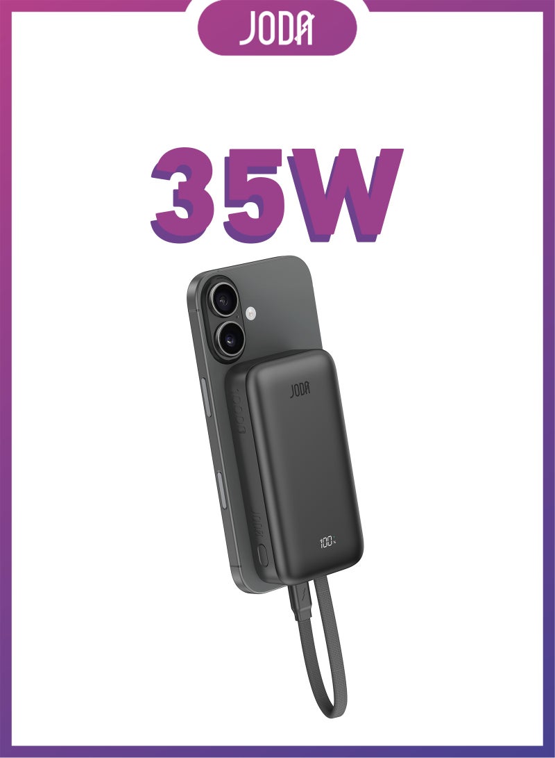 JODA MagTack 10 10000mAh PD 35W Power Bank with Nylon Braided Cable-Black - Image 1